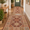 1+1 Covoare traditionale, tesut, cu doua fete, 60x150cm+80x125cm Rosu si crem, model floral