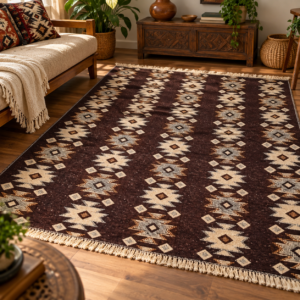 Covor traditional, dimensiunea 120x180cm maro si crem, model rustic