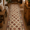 Covor traditional, dimensiunea 80x300cm rosu si crem, model Rustic3