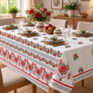 Fata de masa din bumbac, cu motive traditionale 150x160 cm cod033
