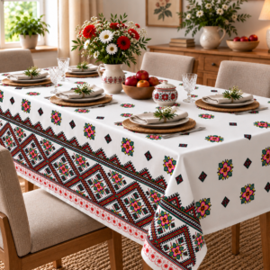 Fata de masa din bumbac, cu motive traditionale 150x160 cm cod034