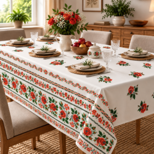 Fata de masa din bumbac, cu motive traditionale 150x160 cm cod035