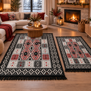 set 1+1 Covoare tesute, cu doua fete, dimensiunea 80x200cm+60x90cm, H&H68N