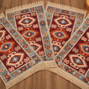 set 4 Covoare traditionale tesute, cu doua fete, dimensiunea 60x90cm, Rosu, model HORA