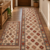1+1 set covoare traditionale, tesute, cu doua fete, dimensiunea 80x300cm+60x90cm rosu si crem, model rustic 3