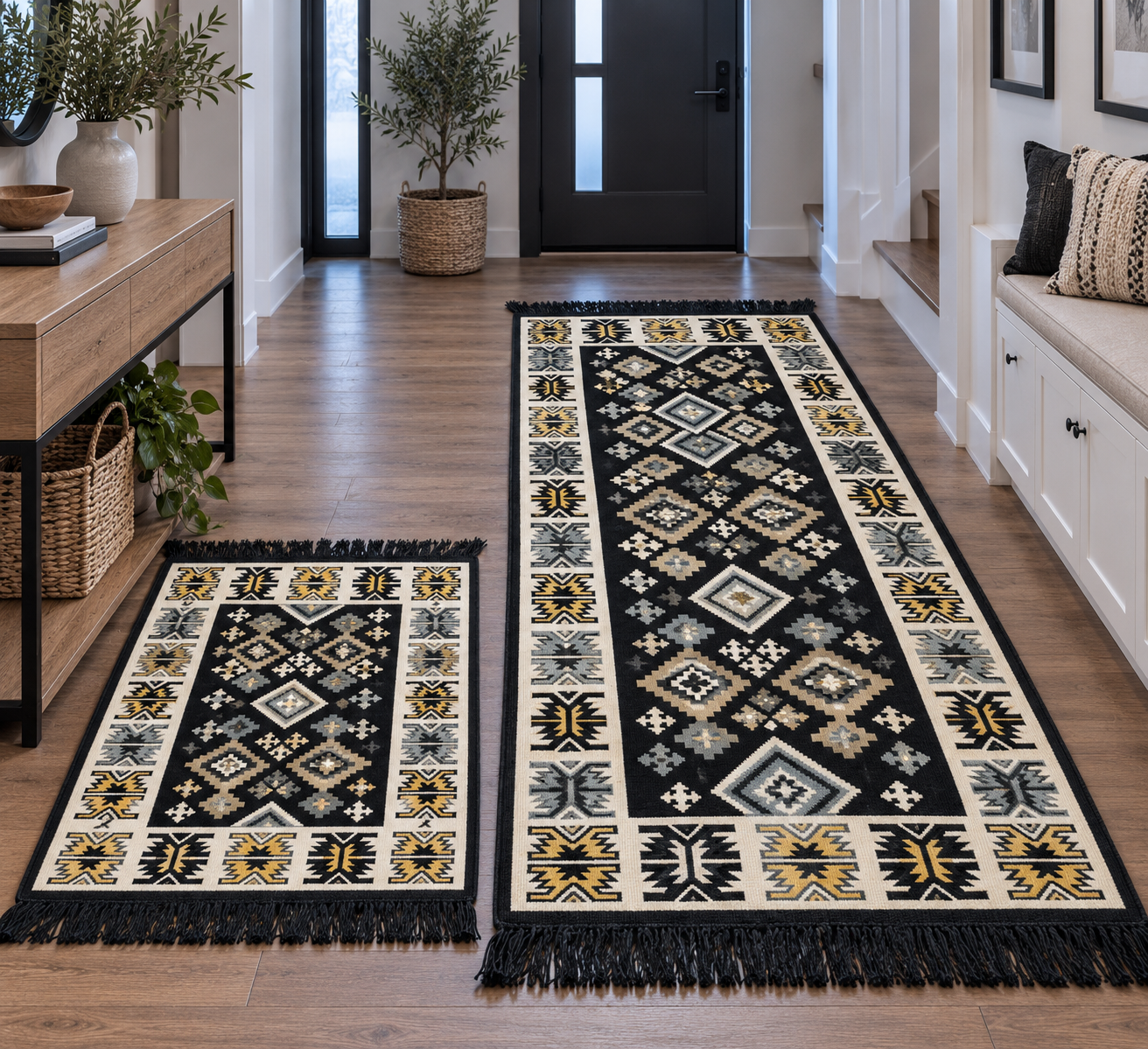 1+1 Set Covoare tesute, cu doua fete, dimensiunea 60x90cm+80x200cm H&H110