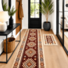 1+1 set covoare traditionale, tesute, iuta, cu doua fete, dimensiunea 80x300cm+60x90cm maro si crem, model ROMB